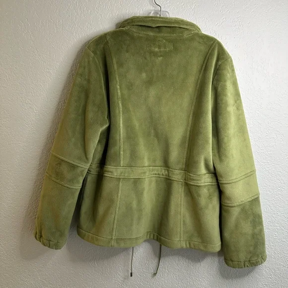 Vintage Kristen Blake GreenTeddy Fleece Zip-Up Jacket Drawstring Waist Size L - Picture 4 of 15